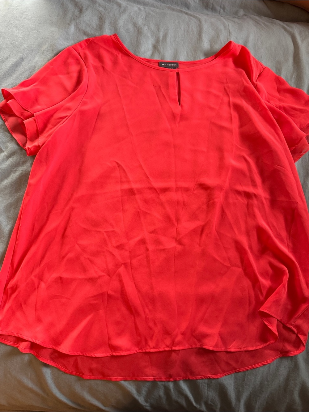 Van Heusen Coral-Red Short Sleeve Keyhole Blouse